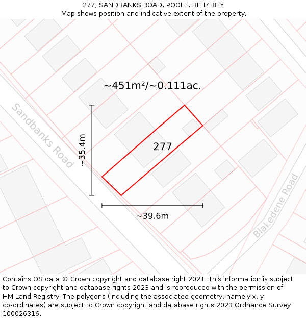 277, SANDBANKS ROAD, POOLE, BH14 8EY: Plot and title map