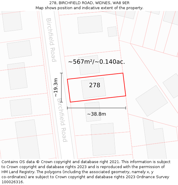 278, BIRCHFIELD ROAD, WIDNES, WA8 9ER: Plot and title map