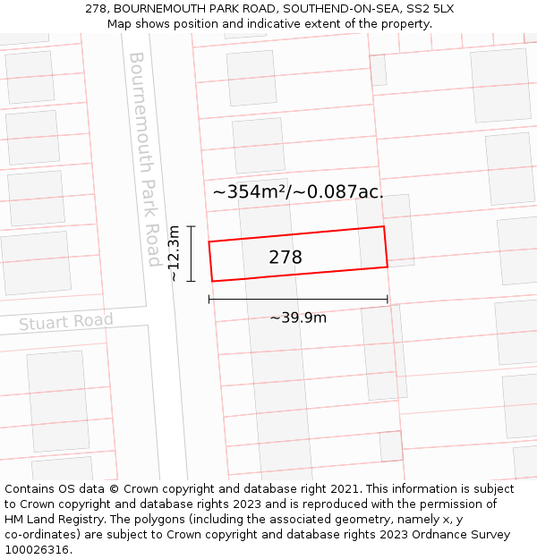 278, BOURNEMOUTH PARK ROAD, SOUTHEND-ON-SEA, SS2 5LX: Plot and title map