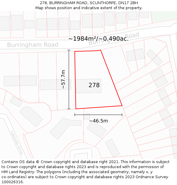 278, BURRINGHAM ROAD, SCUNTHORPE, DN17 2BH: Plot and title map