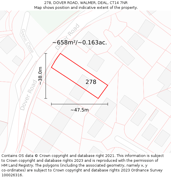 278, DOVER ROAD, WALMER, DEAL, CT14 7NR: Plot and title map