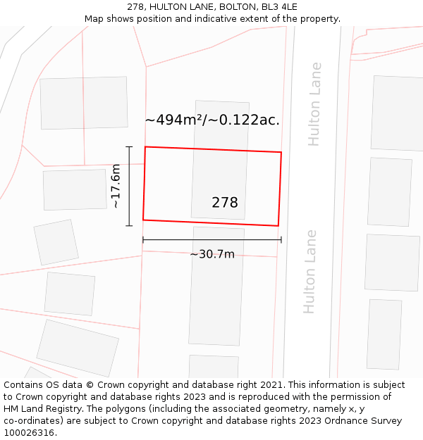 278, HULTON LANE, BOLTON, BL3 4LE: Plot and title map