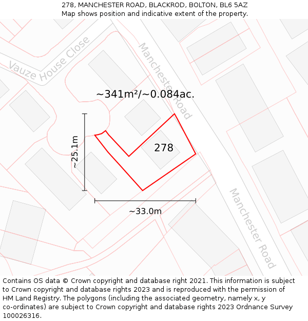 278, MANCHESTER ROAD, BLACKROD, BOLTON, BL6 5AZ: Plot and title map