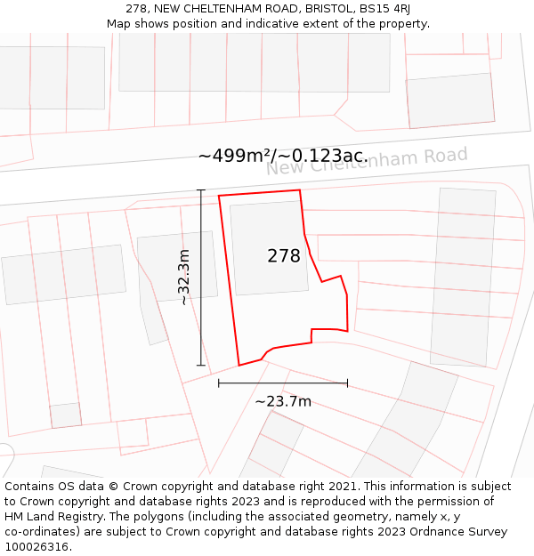 278, NEW CHELTENHAM ROAD, BRISTOL, BS15 4RJ: Plot and title map