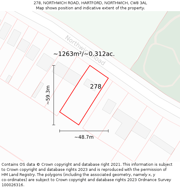 278, NORTHWICH ROAD, HARTFORD, NORTHWICH, CW8 3AL: Plot and title map