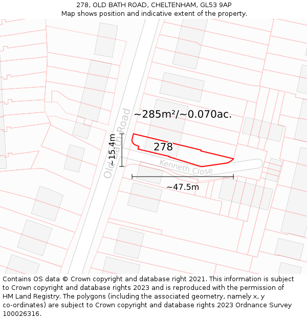 278, OLD BATH ROAD, CHELTENHAM, GL53 9AP: Plot and title map