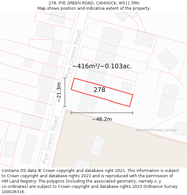 278, PYE GREEN ROAD, CANNOCK, WS11 5RN: Plot and title map