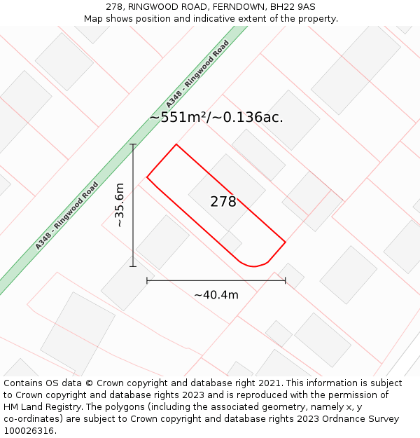 278, RINGWOOD ROAD, FERNDOWN, BH22 9AS: Plot and title map