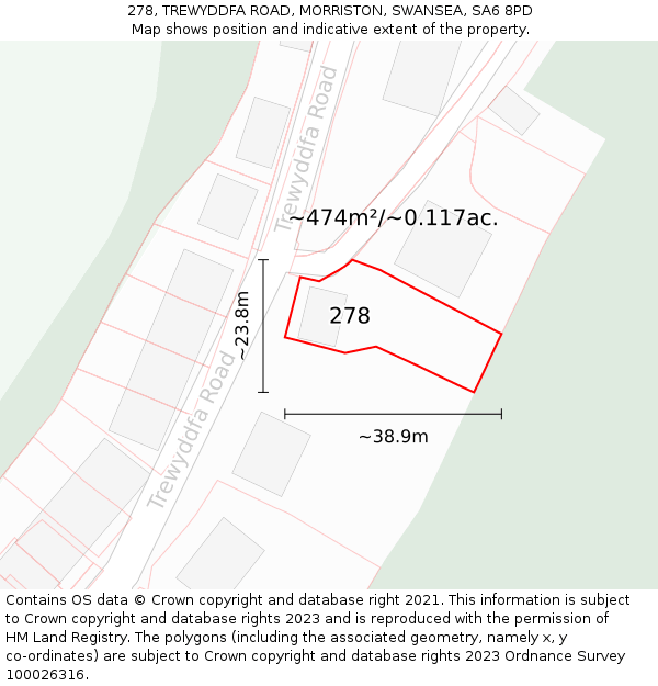 278, TREWYDDFA ROAD, MORRISTON, SWANSEA, SA6 8PD: Plot and title map