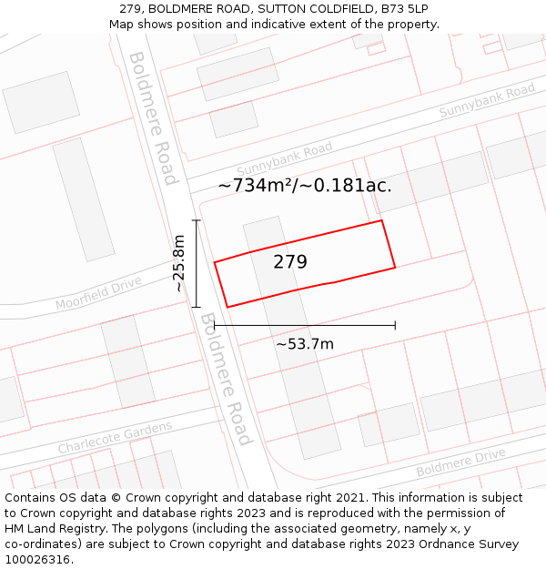 279, BOLDMERE ROAD, SUTTON COLDFIELD, B73 5LP: Plot and title map