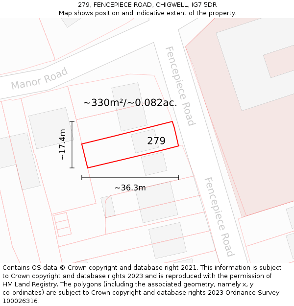 279, FENCEPIECE ROAD, CHIGWELL, IG7 5DR: Plot and title map