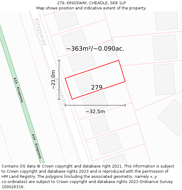 279, KINGSWAY, CHEADLE, SK8 1LP: Plot and title map