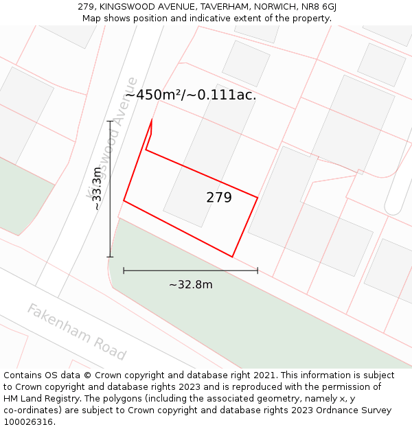 279, KINGSWOOD AVENUE, TAVERHAM, NORWICH, NR8 6GJ: Plot and title map