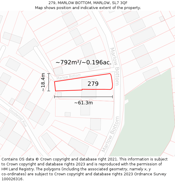 279, MARLOW BOTTOM, MARLOW, SL7 3QF: Plot and title map