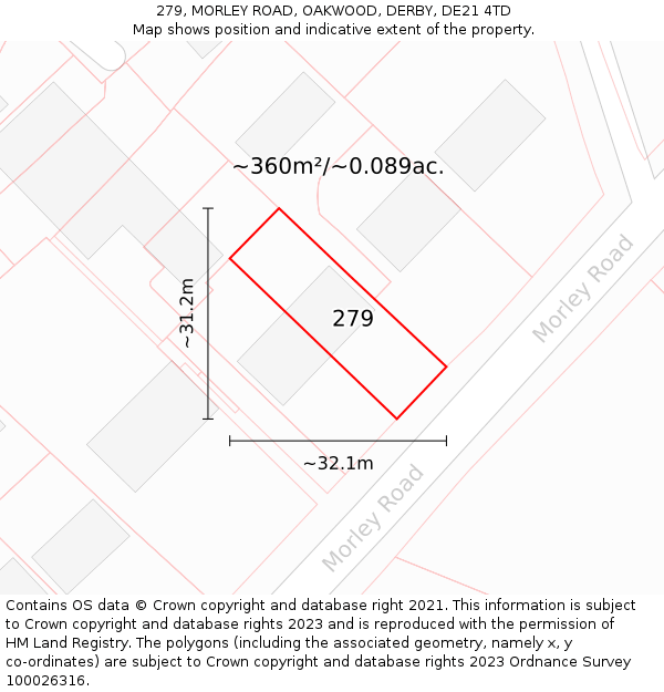 279, MORLEY ROAD, OAKWOOD, DERBY, DE21 4TD: Plot and title map