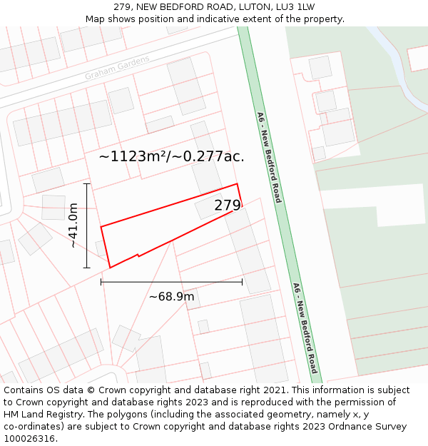 279, NEW BEDFORD ROAD, LUTON, LU3 1LW: Plot and title map