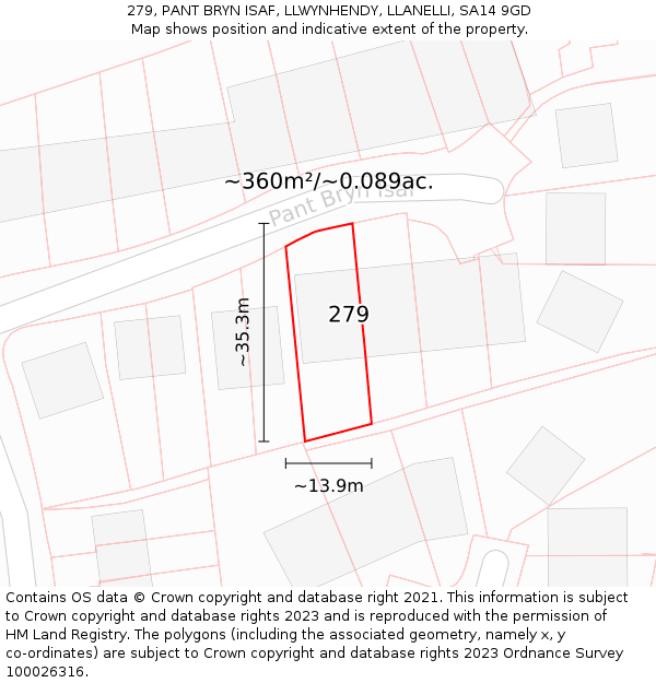 279, PANT BRYN ISAF, LLWYNHENDY, LLANELLI, SA14 9GD: Plot and title map