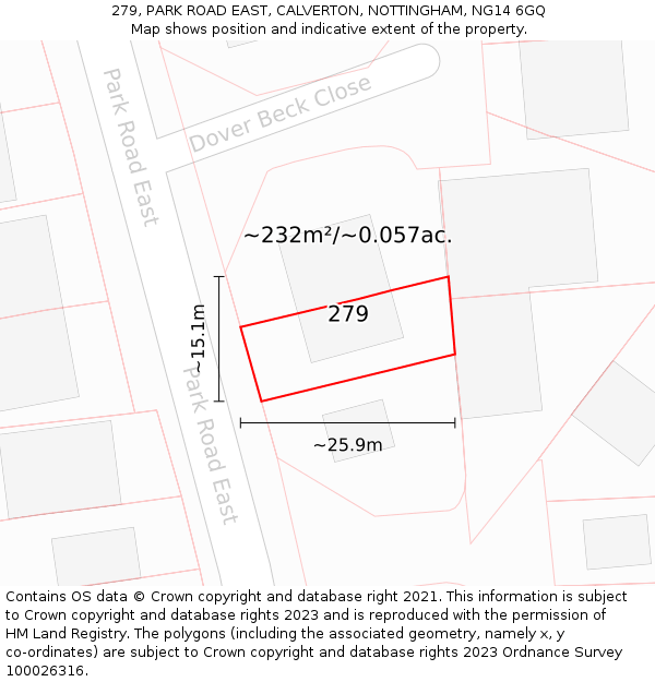 279, PARK ROAD EAST, CALVERTON, NOTTINGHAM, NG14 6GQ: Plot and title map