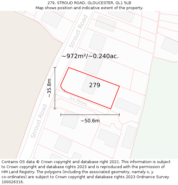 279, STROUD ROAD, GLOUCESTER, GL1 5LB: Plot and title map