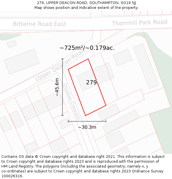 279, UPPER DEACON ROAD, SOUTHAMPTON, SO19 5JJ: Plot and title map