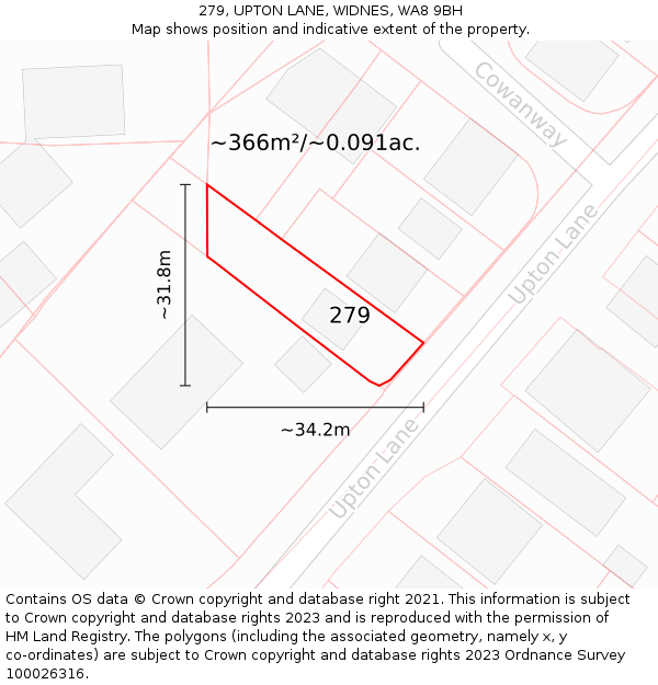 279, UPTON LANE, WIDNES, WA8 9BH: Plot and title map