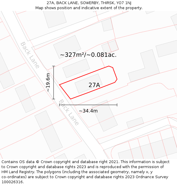 27A, BACK LANE, SOWERBY, THIRSK, YO7 1NJ: Plot and title map