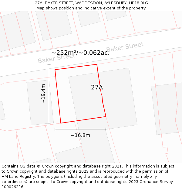 27A, BAKER STREET, WADDESDON, AYLESBURY, HP18 0LG: Plot and title map