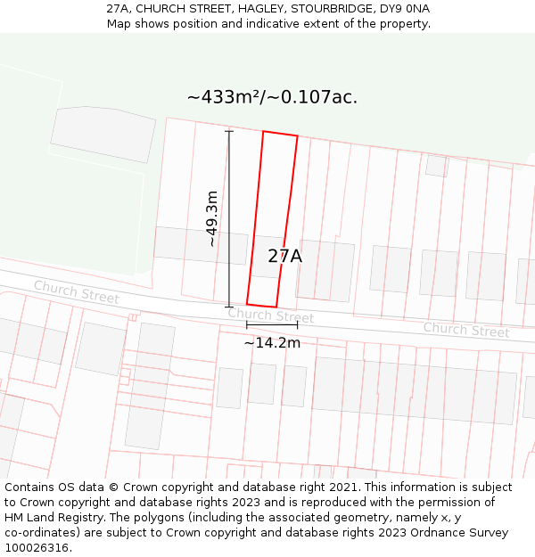 27A, CHURCH STREET, HAGLEY, STOURBRIDGE, DY9 0NA: Plot and title map