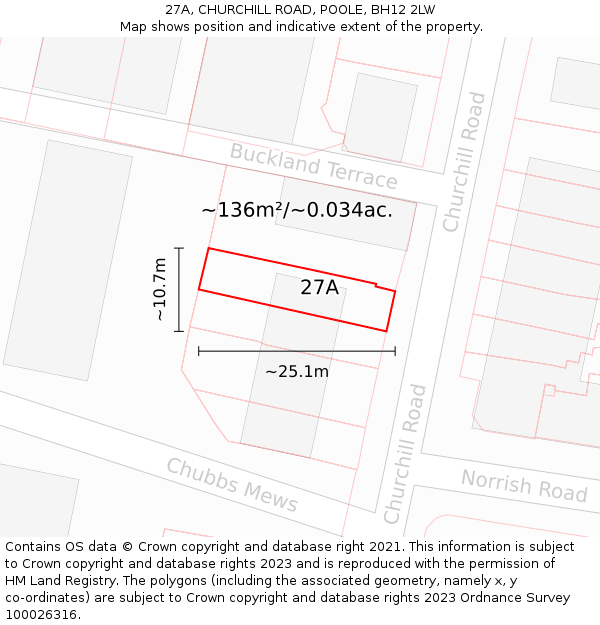 27A, CHURCHILL ROAD, POOLE, BH12 2LW: Plot and title map