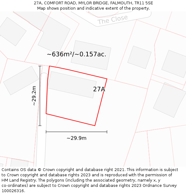 27A, COMFORT ROAD, MYLOR BRIDGE, FALMOUTH, TR11 5SE: Plot and title map