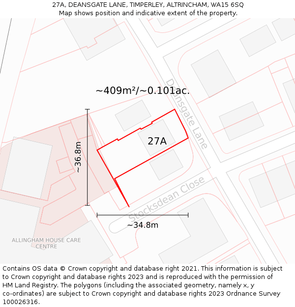 27A, DEANSGATE LANE, TIMPERLEY, ALTRINCHAM, WA15 6SQ: Plot and title map