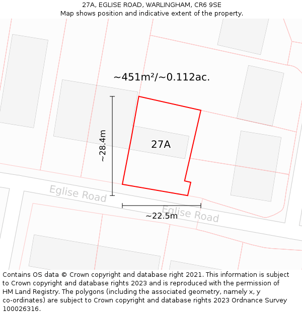 27A, EGLISE ROAD, WARLINGHAM, CR6 9SE: Plot and title map