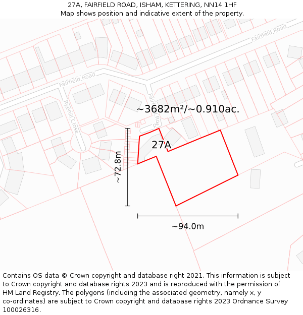 27A, FAIRFIELD ROAD, ISHAM, KETTERING, NN14 1HF: Plot and title map