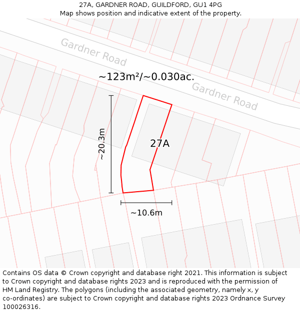 27A, GARDNER ROAD, GUILDFORD, GU1 4PG: Plot and title map