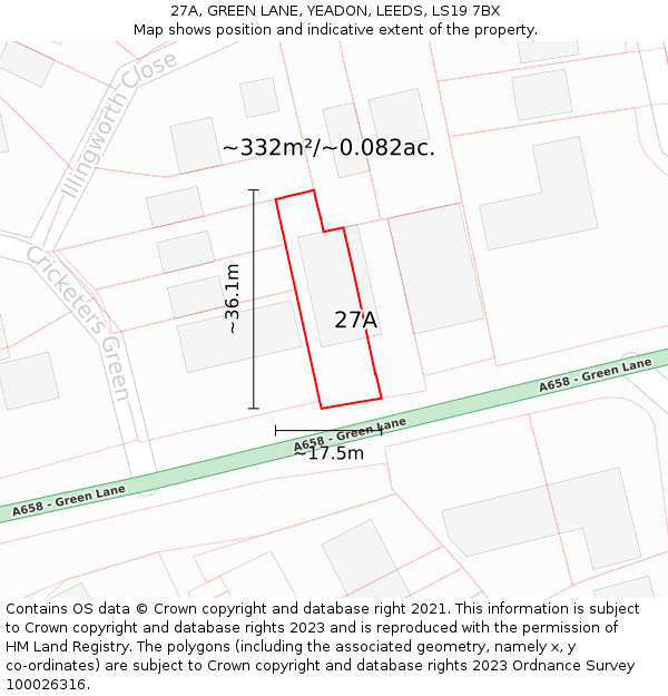 27A, GREEN LANE, YEADON, LEEDS, LS19 7BX: Plot and title map