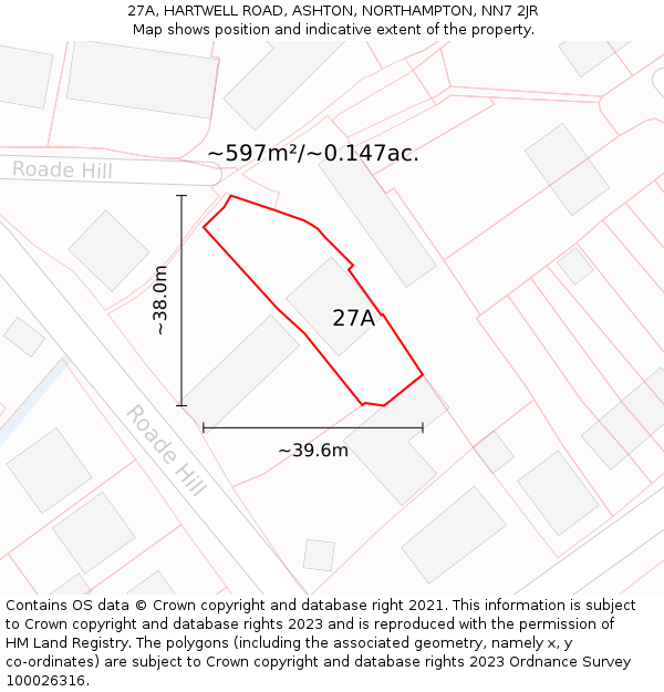 27A, HARTWELL ROAD, ASHTON, NORTHAMPTON, NN7 2JR: Plot and title map
