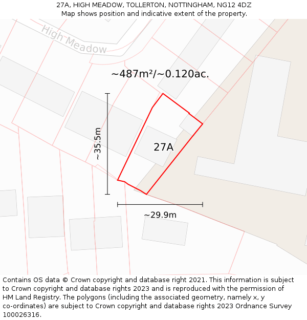 27A, HIGH MEADOW, TOLLERTON, NOTTINGHAM, NG12 4DZ: Plot and title map