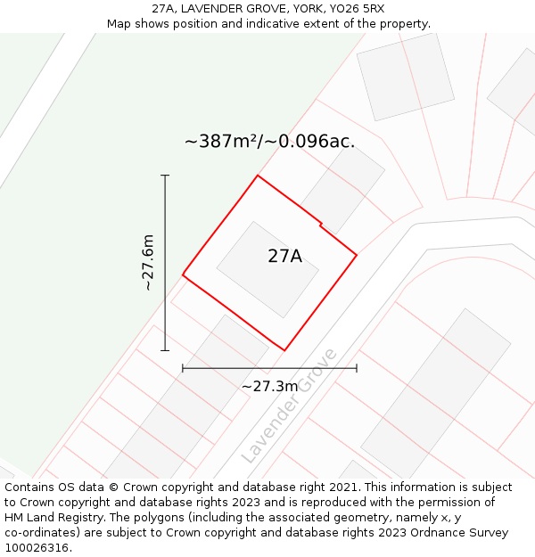 27A, LAVENDER GROVE, YORK, YO26 5RX: Plot and title map