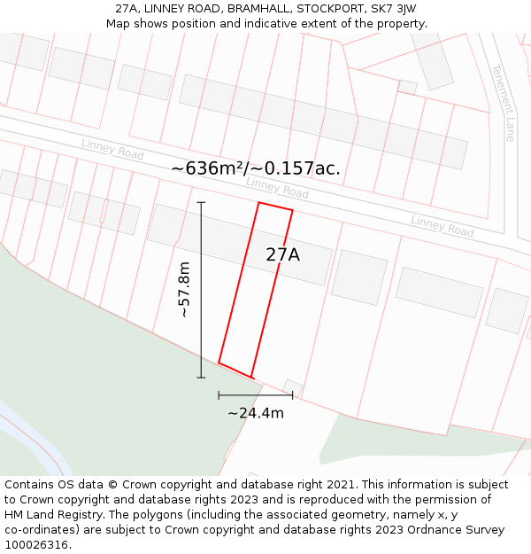 27A, LINNEY ROAD, BRAMHALL, STOCKPORT, SK7 3JW: Plot and title map