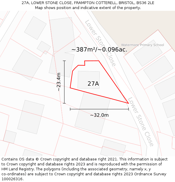 27A, LOWER STONE CLOSE, FRAMPTON COTTERELL, BRISTOL, BS36 2LE: Plot and title map