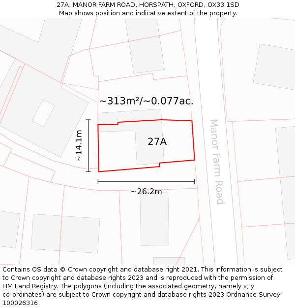 27A, MANOR FARM ROAD, HORSPATH, OXFORD, OX33 1SD: Plot and title map