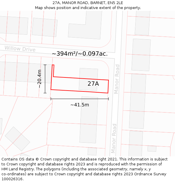 27A, MANOR ROAD, BARNET, EN5 2LE: Plot and title map