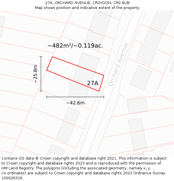 27A, ORCHARD AVENUE, CROYDON, CR0 8UB: Plot and title map