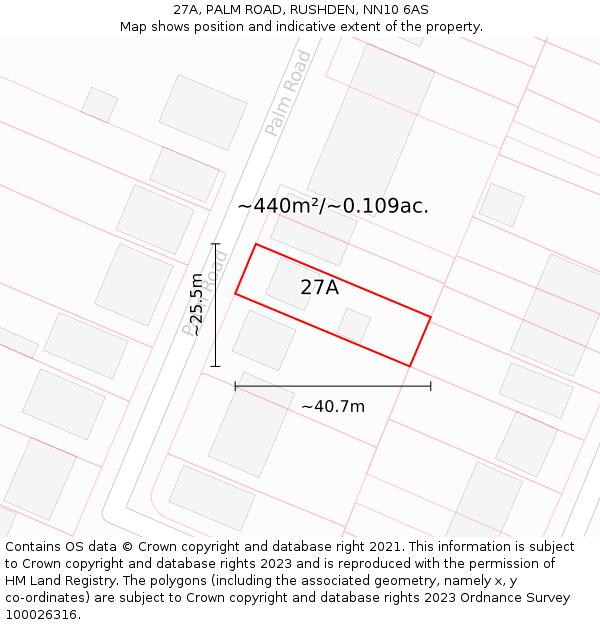 27A, PALM ROAD, RUSHDEN, NN10 6AS: Plot and title map