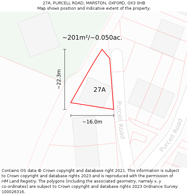 27A, PURCELL ROAD, MARSTON, OXFORD, OX3 0HB: Plot and title map