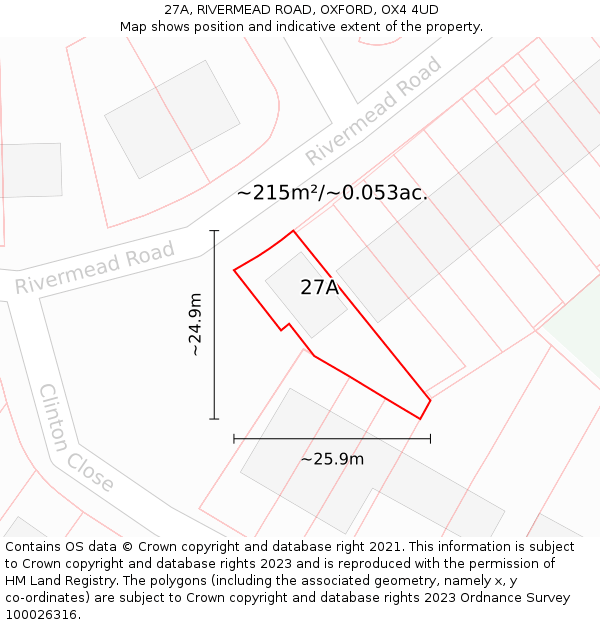 27A, RIVERMEAD ROAD, OXFORD, OX4 4UD: Plot and title map