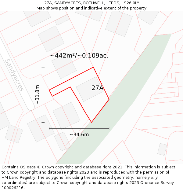 27A, SANDYACRES, ROTHWELL, LEEDS, LS26 0LY: Plot and title map