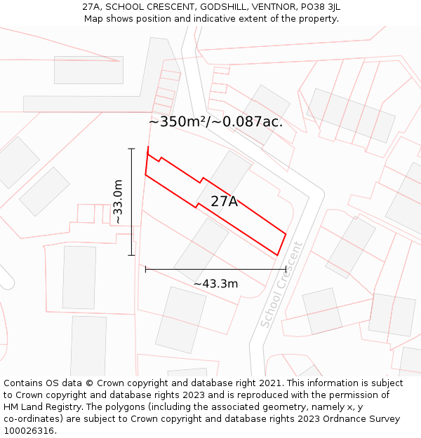 27A, SCHOOL CRESCENT, GODSHILL, VENTNOR, PO38 3JL: Plot and title map