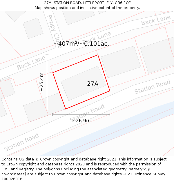 27A, STATION ROAD, LITTLEPORT, ELY, CB6 1QF: Plot and title map