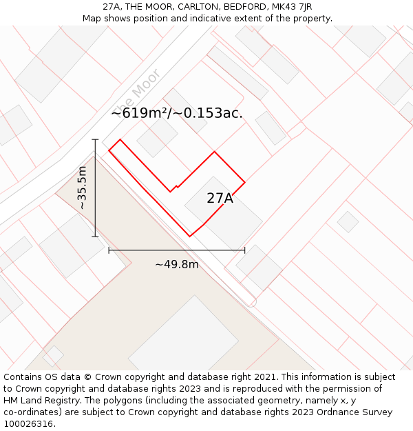 27A, THE MOOR, CARLTON, BEDFORD, MK43 7JR: Plot and title map